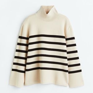 H&M Striped Mock Neck Turtleneck Knit Sweater